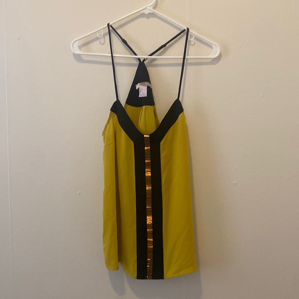 Forever 21 mustard metallic gold detail high low spaghetti strap tank/blouse.